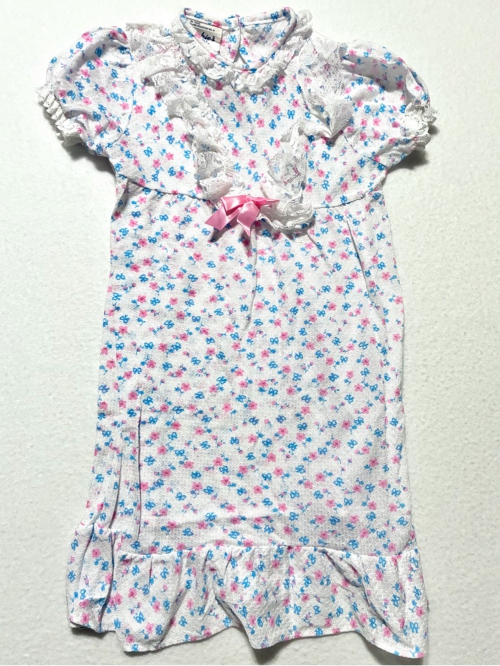 Jackie’s Girls Vintage Nightgown White Pink Flowers & Blue Bows Toddler Size 2T